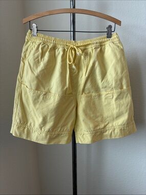 Vtg 80s Surf Zone sz L Mens Light Yellow Cargo Shorts 100% Cotton Tie Waist